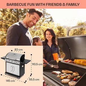 Tomahawk, grătar cu gaz, 5 arzătoare de 3,6 kW + arzător 2,7 kW, 80 x 43,5 cm, grătar din oțel inoxidabil
