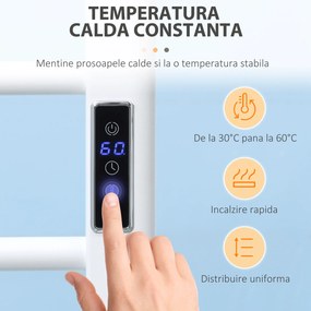 HOMCOM Incalzitor electric pentru prosoape , cu 8 bare cu temporizator incorporat si indicatoare LED, otel carbon, alb