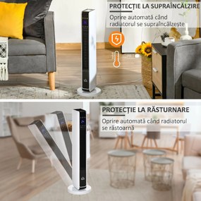 HOMCOM Încălzitor Electric Ceramic de 2200W cu 3 Moduri de Funcționare și Telecomandă, Alb | Aosom Romania