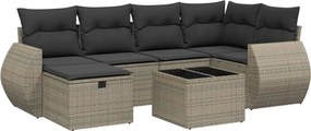 vidaXL Set canapele de grădină, 7 piese, cu perne, gri, poliratan