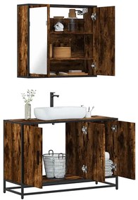 vidaXL Set mobilier de baie, 2 piese, stejar fumuriu, lemn prelucrat