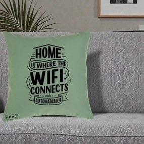 Perna Decorativa Home Is Where WiFi Connects, 40x40 cm, Verde, Husa Detasabila, Perna Inclusa, BEKZ®