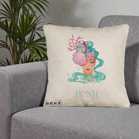 Perna Personalizata Zodiac Pesti Cowgirl, 40x40 cm, Bej Canapea, Husa Detasabila, Perna Inclusa, BEKZ®
