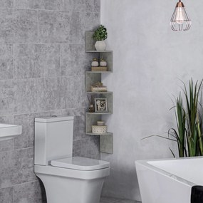 HOMCOM Raft de Colț de Perete în Formă Zigzag 20L x 20l x 126Î cm 5 Nivele Lemn Gri | Aosom Romania