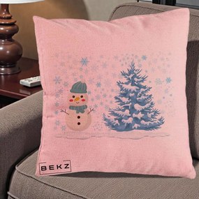 Perna Decorativa Om de Zapada si Brad Craciun, 40x40 cm, Roz, Husa Detasabila, Perna Inclusa, BEKZ®
