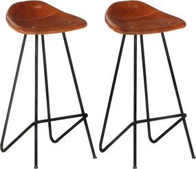 vidaXL Scaune de bar, 2 buc., maro, piele naturală