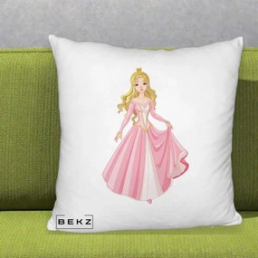 Perna Decorativa Printesa Aurora Rochie Roz, 40x40 cm, Alb Pufos, Husa Detasabila, Perna Inclusa, BEKZ®