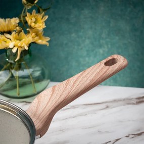 Tigaie adanca cu capac Voltz Nice OV54419E24CD, 24x6.3 cm, Finisaj marmura, Inductie, Cream melange