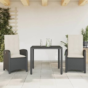 3212194 vidaXL Set mobilier de grădină cu perne, 3 piese, negru, poliratan