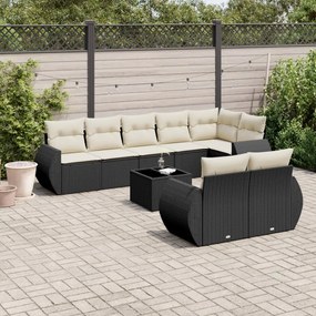 3253963 vidaXL Set mobilier de grădină cu perne, 9 piese, negru, poliratan