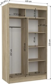 Dulap cu usi glisante si oglinda 120x215 cm, Balton, ADRK Furniture (Culoare: Alb)
