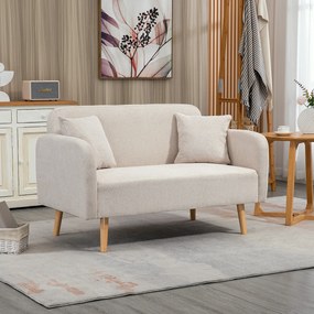 HOMCOM Canapea cu 2 locuri, Canapea, Design Modern, Incl. 2 Perne, Picioare din Lemn, 130 x 70 x 80 cm, Crem | Aosom Romania