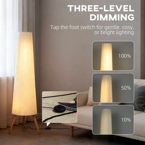 Lampă de podea HOMCOM cu trepied, întrerupător de picior și luminozitate reglabilă, 46x46x153 cm, albă | Aosom Romania