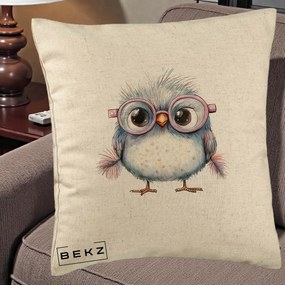 Perna Decorativa Pui Pufos cu Ochelari Roz, 40x40 cm, Bej, Husa Detasabila, Perna Inclusa, BEKZ®