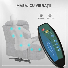 HOMCOM Fotoliu Rabatabil cu Suport pentru Picioare, Ridicare Electrică și Telecomandă, din Poliester cu Efect de In, 83x89x102 cm, Gri | Aosom Romania