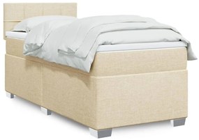 vidaXL Pat box spring cu saltea, crem, 90x200 cm, textil