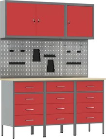 vidaXL Dulap de lucru cu sertar 8 pcs Roșu Lemn ingineresc și oțel