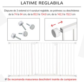 PawHut Porțiță pentru Câini și Animale de Companie cu 3 Extensii, Lățime Reglabilă, 74-147.5x76.2 cm, Alb | Aosom Romania