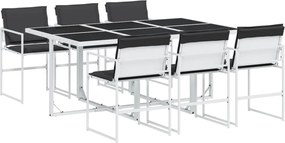 vidaXL Set mobilier de grădină, 7 piese, cu perne, alb, textilenă