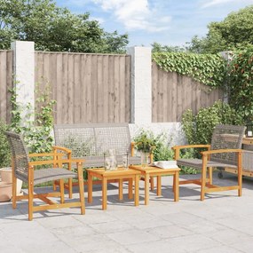 367605 vidaXL Set mobilier de grădină, 5 piese, poliratan gri/lemn de acacia