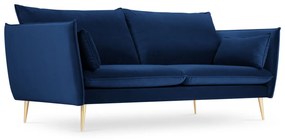 Canapea 4 locuri Agate cu tapiterie din catifea, picioare din metal auriu, albastru royal