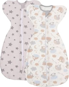 Set 2 sisteme de infasat cu fermoar dublu Kidizi Swaddel Confort Grey Stars Pastel 0-4 luni