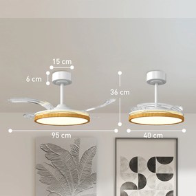 HOMCOM Ventilator de tavan cu lumină LED 80 W motor DC reversibil telecomandă 6 viteze temporizator Ø95 cm lemn natural | Aosom Romania