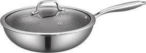 Tigaie wok cu capac Swiss Haus SH-ZGW28, 28 x 9 cm, 4 l, Acoperire ceramica Sapphire, Cuptor pana la 260°C, Inductie, Argintiu