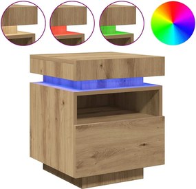 vidaXL Noptiere cu lumini LED, 2 buc., stejar artizanal, 40x39x48,5 cm