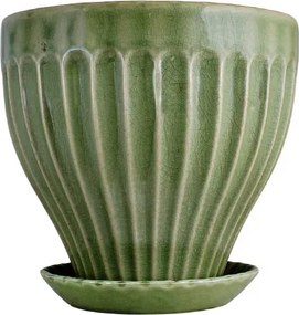 Ghiveci ceramică decorativ, ghiveci cu farfurioară, verde închis, Ø 17 x H 15 cm, „Anna"