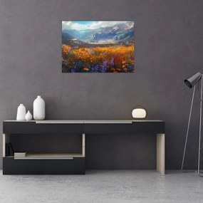 Tablou pe sticlă - Peisaj montan pictat II. (70x50 cm)
