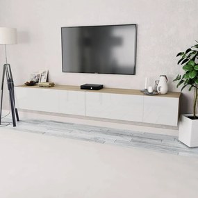 275114 vidaXL Comode TV, 2 buc, PAL, 120x40x34 cm, alb lucios și stejar