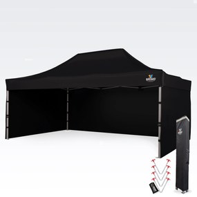 Cort publicitar 4x6 m Premium (Aluminiu) cu 3 pereți – de montare rapidă - cu 3 pereți - Negru