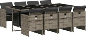 vidaXL Set mobilier grădină cu perne, 9 piese, gri, poliratan