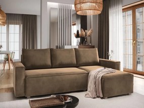 Oferta Canapea extensibila de colt maro deschis CAVELO, reversibila calitatea II