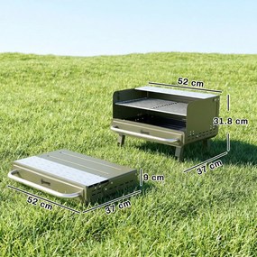 Outsunny Grătar pe Cărbune Pliabil 52x37x31,8 cm cu Grilă Reglabilă Raft Lateral Pliabil și Tavă Detașabilă Verde | Aosom Romania