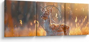 Tablou - Cerb în câmp (cu ceas) (90x30 cm)