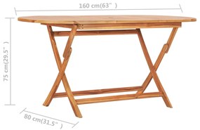 Set mobilier de exterior pliabil, 7 piese, lemn masiv de tec Oval, 160 x 80 x 75 cm, Fara cotiera, 6