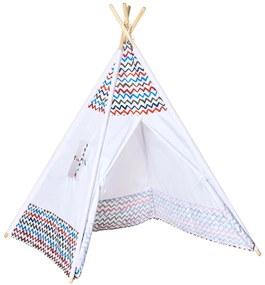 HOMCOM Cort pentru Copii de +3 Ani Tipi Infantil de Lemn Portabil cu Fereastră pentru Interior și Exterior 120x120x155 cm Alb | Aosom Romania