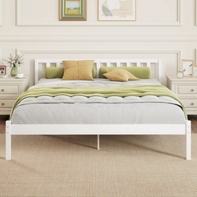 HOMCOM Cadru de pat din lemn masiv 160x200 cm Pat simplu cu tăblie și somier cu lamele, solid, pentru copii și adulți | Aosom Romania