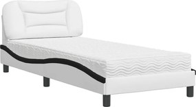 vidaXL Pat cu saltea, Hvar, alb și negru, 90x190 cm, piele ecologică