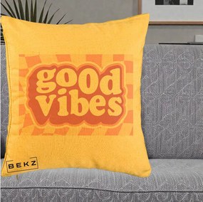 Perna Decorativa Good Vibes Retro Roz, 40x40 cm, Galben, Husa Detasabila, Perna Inclusa, BEKZ®