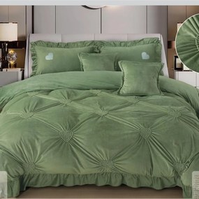 Lenjerie de pat din catifea, cu pliuri, 6 piese, pat 2 persoane, verde, RH-09