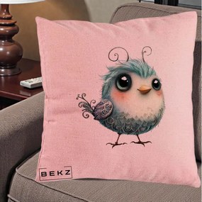 Perna Decorativa Pui Teal cu Aripioare Ornamentale, 40x40 cm, Roz, Husa Detasabila, Perna Inclusa, BEKZ®