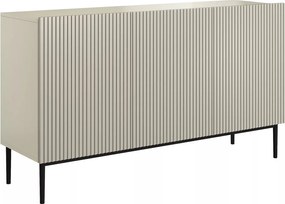 Comodă Nicole 150 cm cu 3 uși, fronturi canelate - cashmir / picioare negre