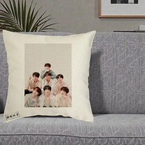 Perna Personalizata K-pop BTS Foto Grup Pastel, 40x40 cm, Ecru, Husa Detasabila, Perna Inclusa, BEKZ®