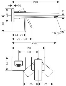 Baterie lavoar cu montaj pe perete, Hansgrohe, Metropol, pipa 22.5 cm, crom