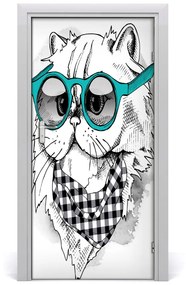 Autocolante pentru usi Cat cu ochelari