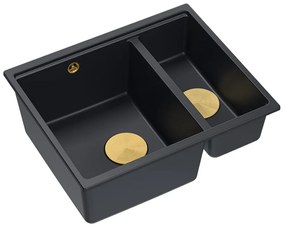 Chiuveta compozit sub blat Quadron Logan 150 negru carbon - auriu 56x46 cm