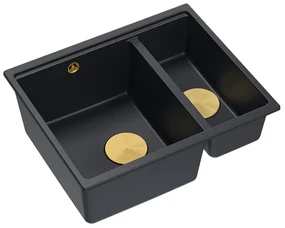 Chiuveta compozit sub blat Quadron Logan 150 negru carbon - auriu 56x46 cm